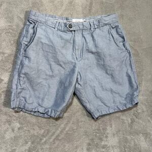 Porter & Ash Shorts Mens 36 Blue 100% Linen Elastic Hem Chino Summer Casual